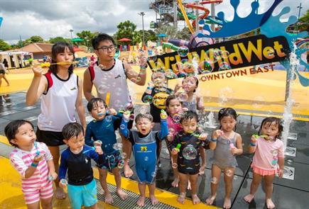 A big group of children celebrates birthday party at Wild Wild Wet water park Singapore