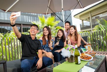 Group of friends celebrates birthday party at Wild Wild Wet water park Singapore