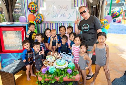 Group of kiddie celebrates birthday party at Wild Wild Wet water theme park Singapore