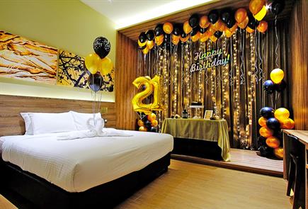 Hotel room decorated for birthday celebration - Wild Wild Wet water park Singapore